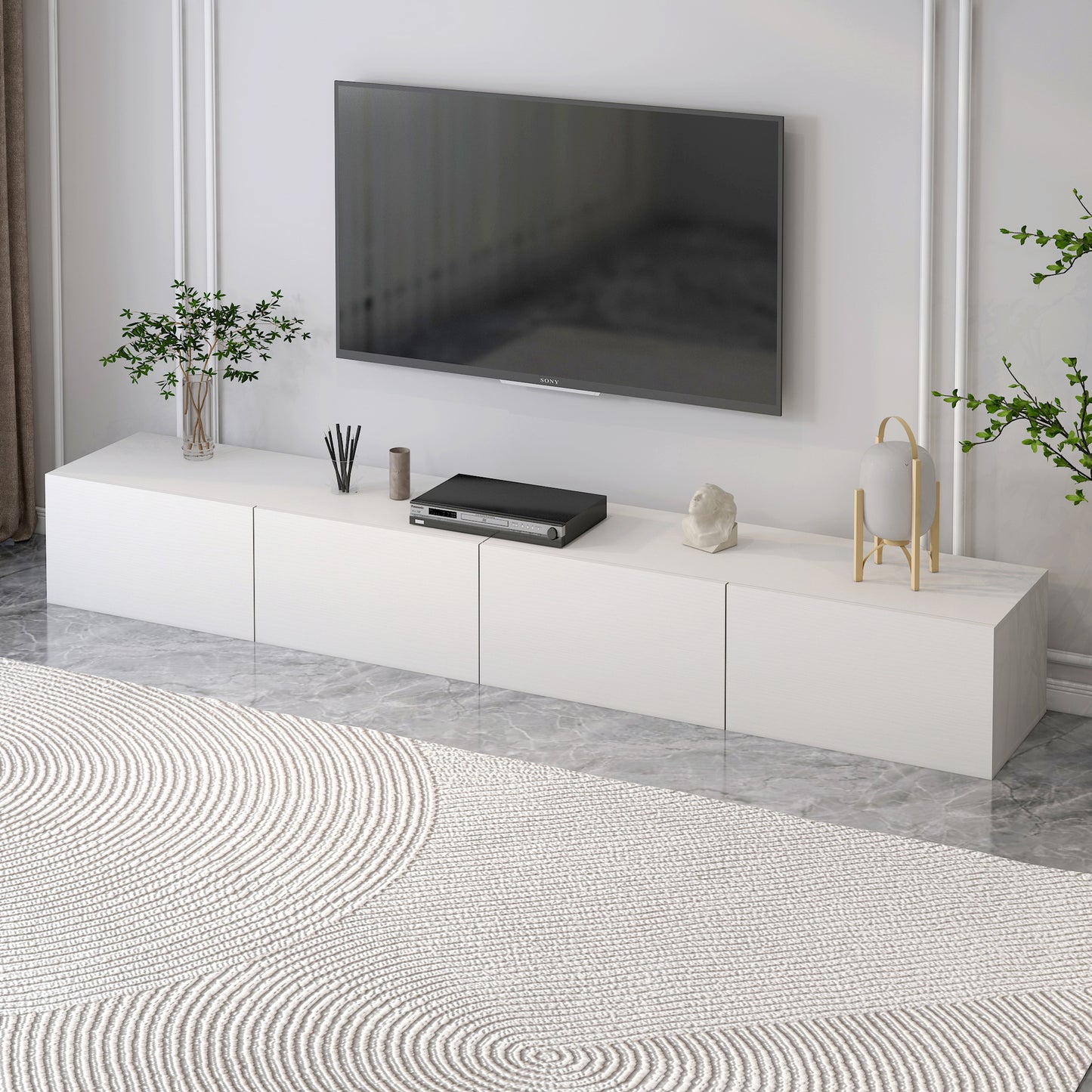 2-Piece Set Lusso Designer Wooden Coffee Table & 2.4m TV Cabinet (White) - Dshop.com.au