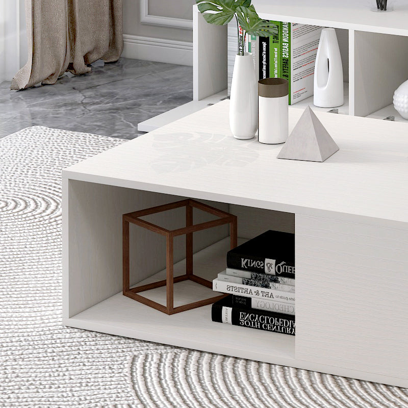 2-Piece Set Lusso Designer Wooden Coffee Table & 2.4m TV Cabinet (White) - Dshop.com.au