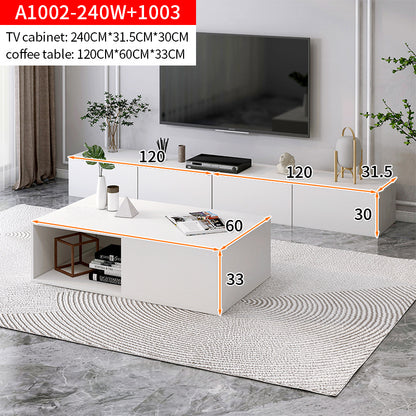 2-Piece Set Lusso Designer Wooden Coffee Table & 2.4m TV Cabinet (White) - Dshop.com.au