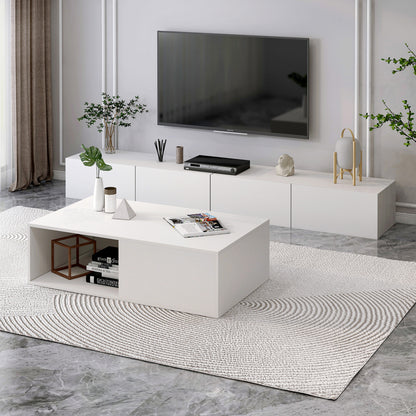 2-Piece Set Lusso Designer Wooden Coffee Table & 2.4m TV Cabinet (White) - Dshop.com.au