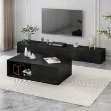2-Piece Set Lusso Designer Wooden Coffee Table & 2m TV Cabinet (Black) - Dshop.com.au