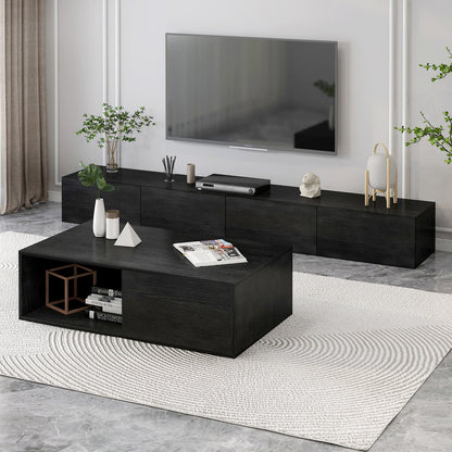 2-Piece Set Lusso Designer Wooden Coffee Table & 2m TV Cabinet (Black) - Dshop.com.au