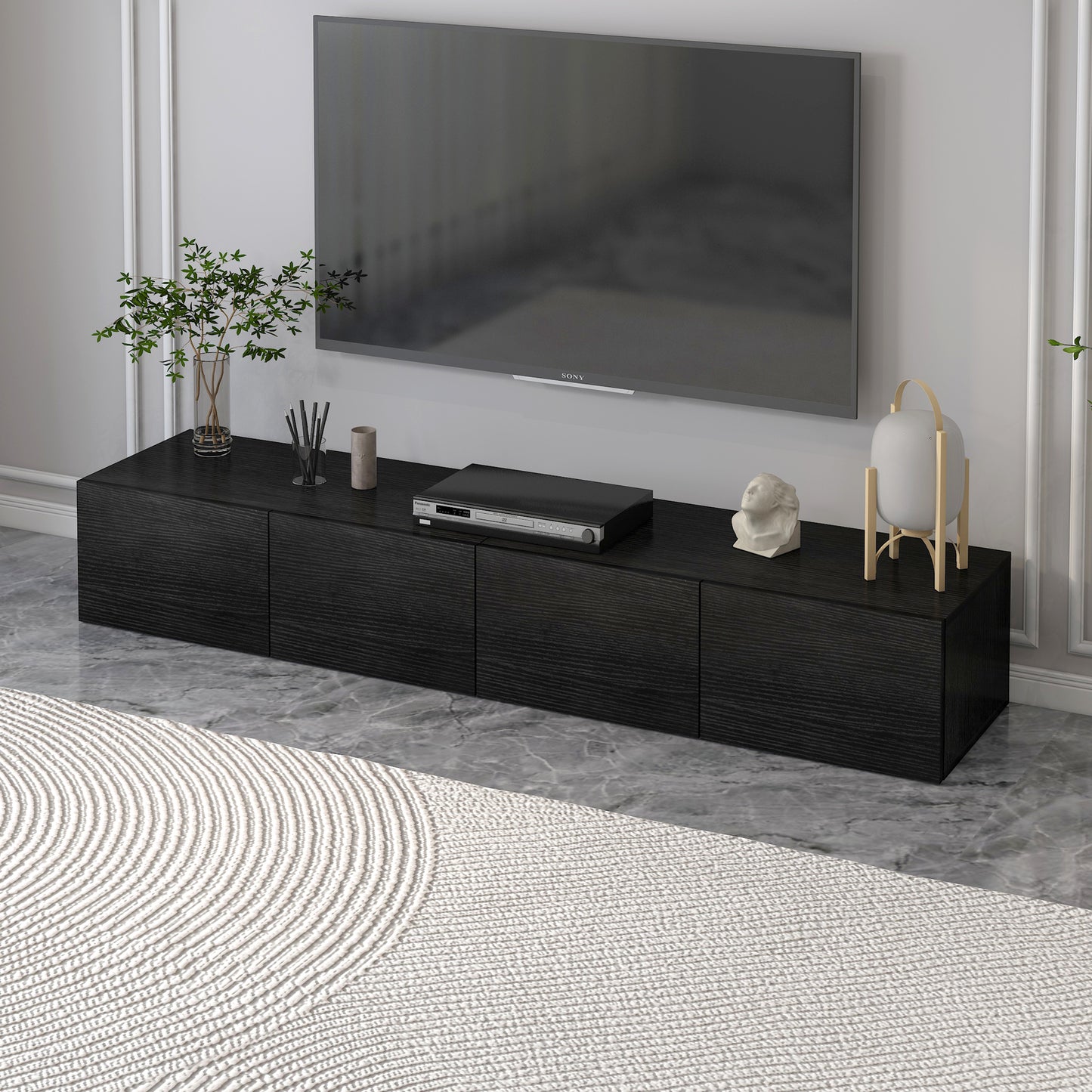 2-Piece Set Lusso Designer Wooden Coffee Table & 2m TV Cabinet (Black) - Dshop.com.au