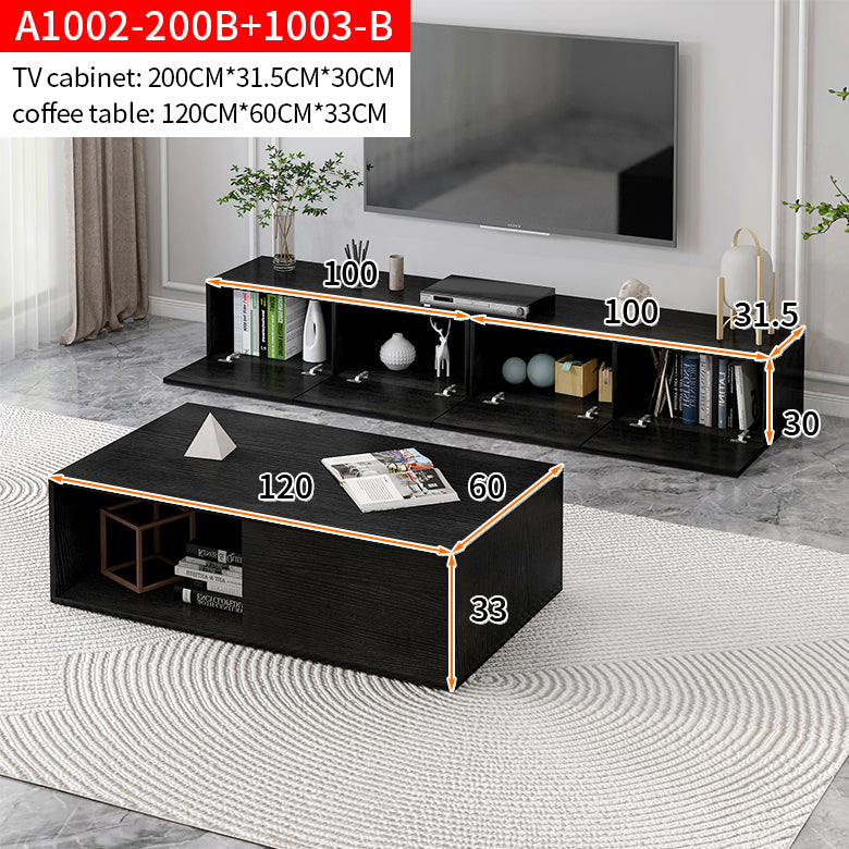 2-Piece Set Lusso Designer Wooden Coffee Table & 2m TV Cabinet (Black) - Dshop.com.au