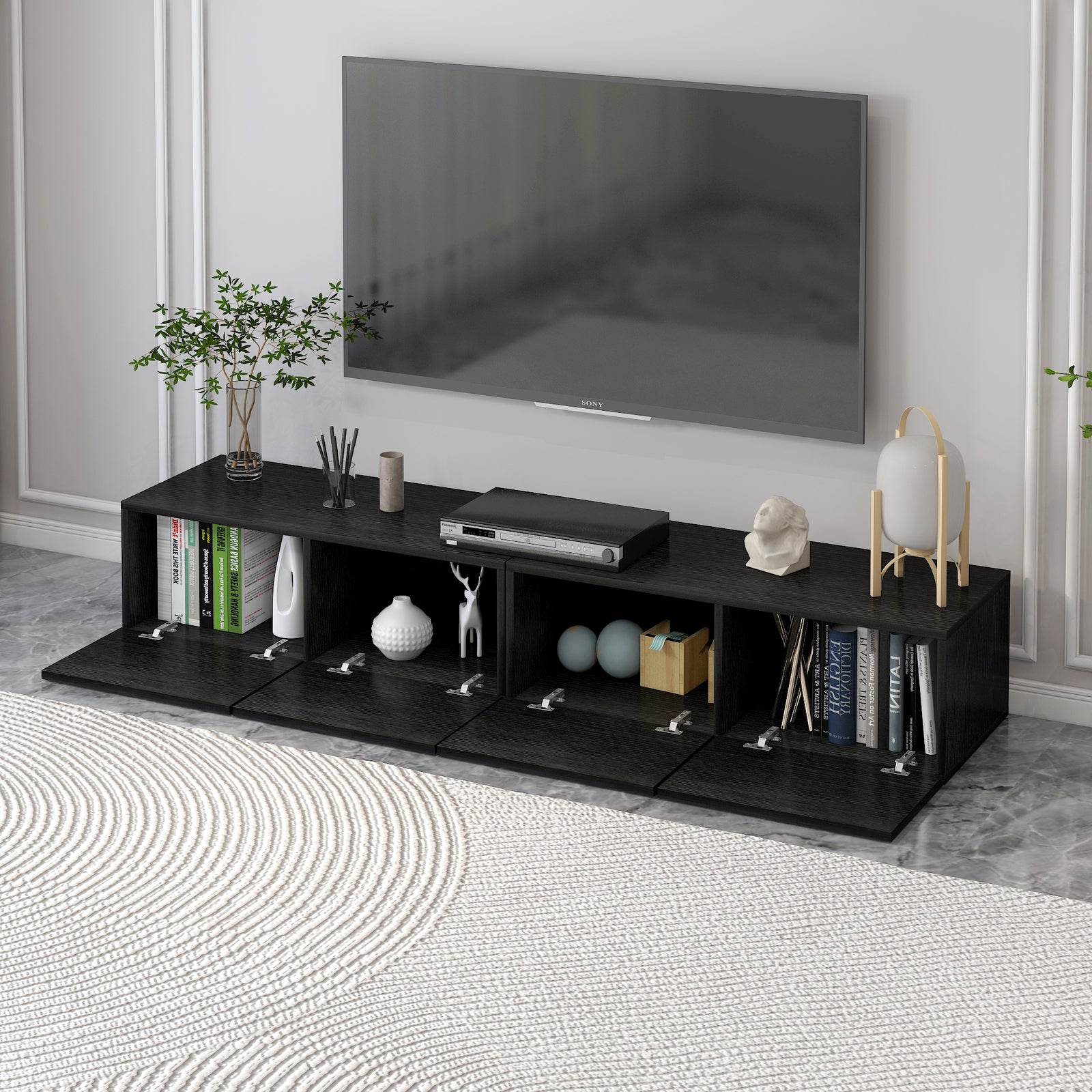 2-Piece Set Lusso Designer Wooden Coffee Table & 2m TV Cabinet (Black) - Dshop.com.au