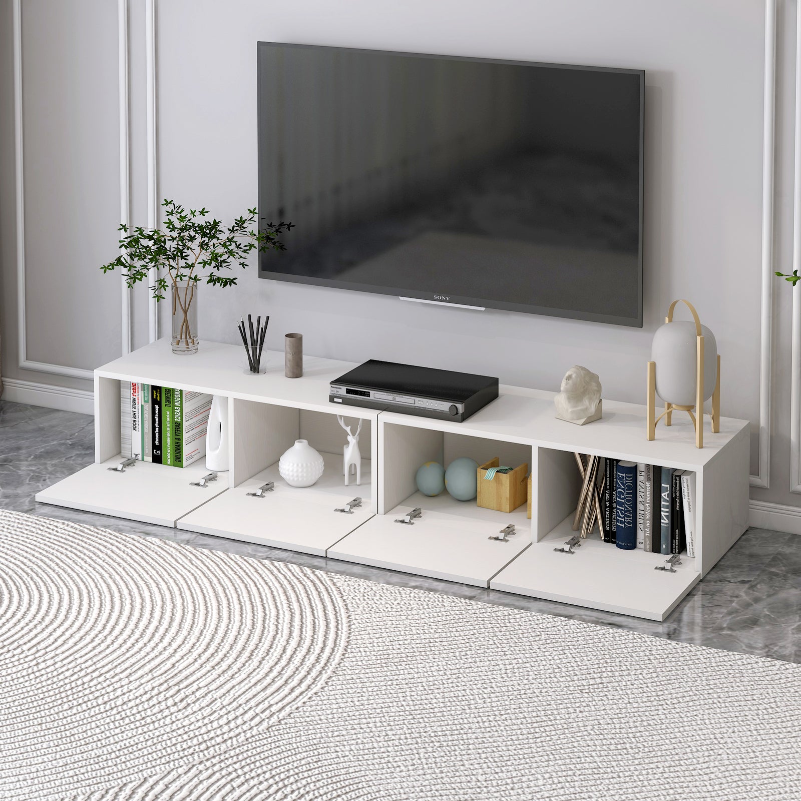 2-Piece Set Lusso Designer Wooden Coffee Table & 2m TV Cabinet (White) - Dshop.com.au