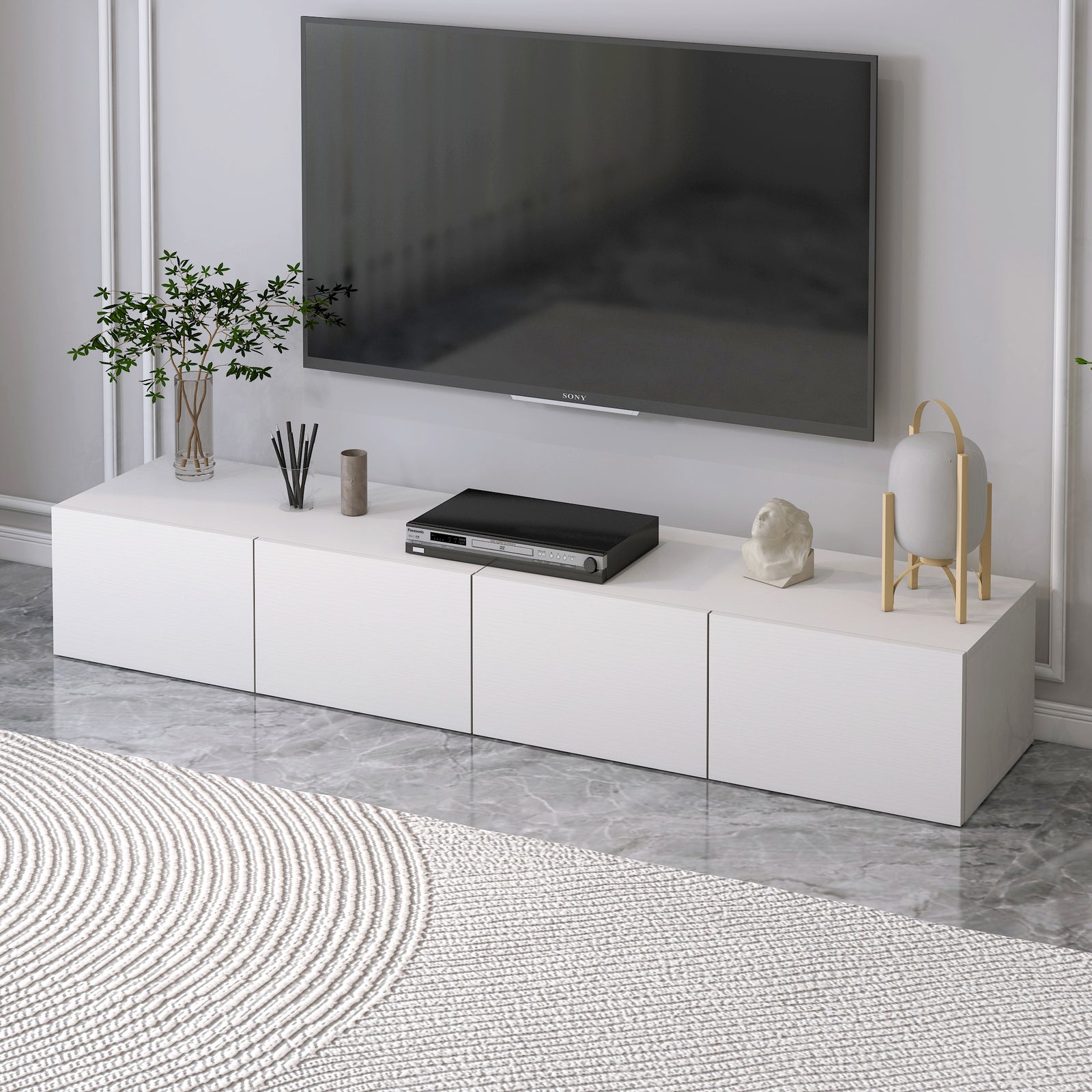 2-Piece Set Lusso Designer Wooden Coffee Table & 2m TV Cabinet (White) - Dshop.com.au