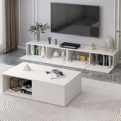 2-Piece Set Lusso Designer Wooden Coffee Table & 2m TV Cabinet (White) - Dshop.com.au