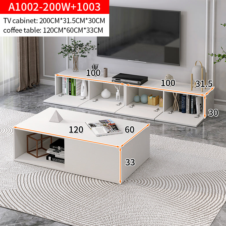 2-Piece Set Lusso Designer Wooden Coffee Table & 2m TV Cabinet (White) - Dshop.com.au