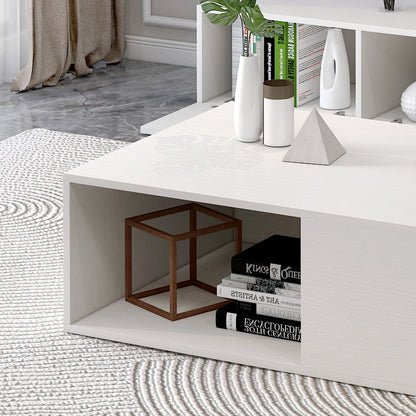 2-Piece Set Lusso Designer Wooden Coffee Table & 2m TV Cabinet (White) - Dshop.com.au