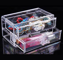 2- Drawer Crystal Cosmetic Organizer Clear Jewellery Box - Dshop.com.au
