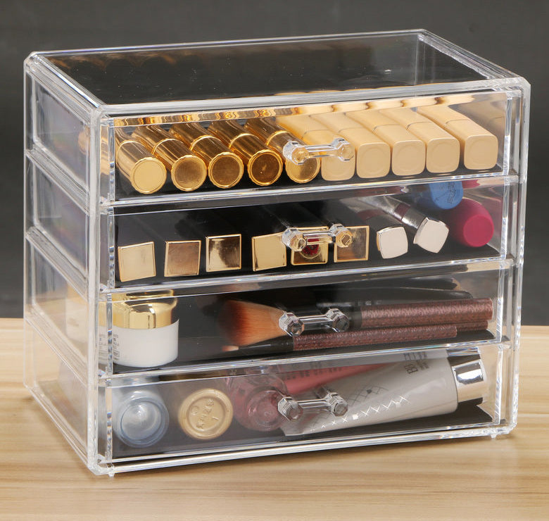 4 Large Drawers Crystal Clear Acrylic Cosmetic Makeup Display Organizer Storage Case - Dshop.com.au