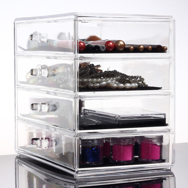 4 Large Drawers Crystal Clear Acrylic Cosmetic Makeup Display Organizer Storage Case - Dshop.com.au