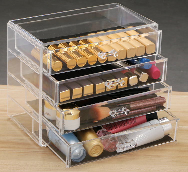 4 Large Drawers Crystal Clear Acrylic Cosmetic Makeup Display Organizer Storage Case - Dshop.com.au