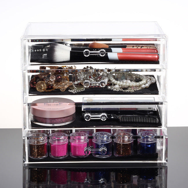 4 Large Drawers Crystal Clear Acrylic Cosmetic Makeup Display Organizer Storage Case - Dshop.com.au