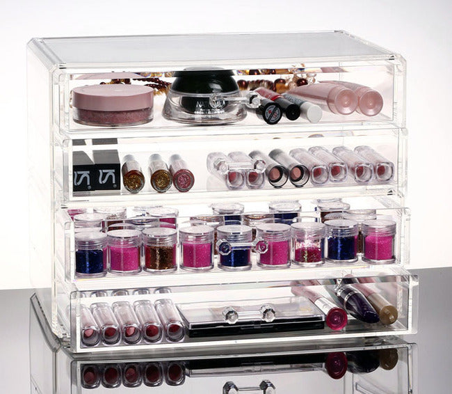 4 Large Drawers Crystal Clear Acrylic Cosmetic Makeup Display Organizer Storage Case - Dshop.com.au