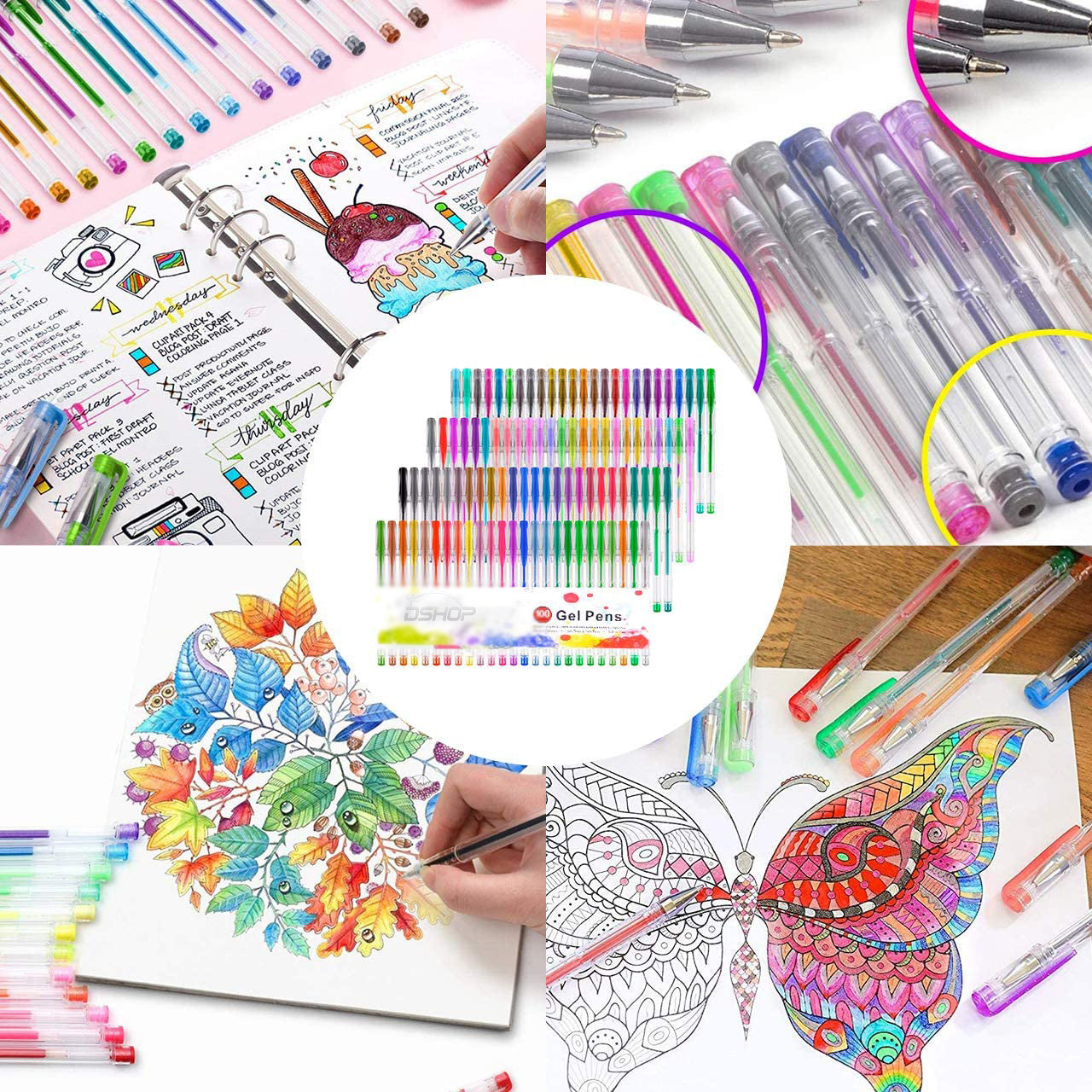 100 X Colour Gel Pens Set - Dshop.com.au