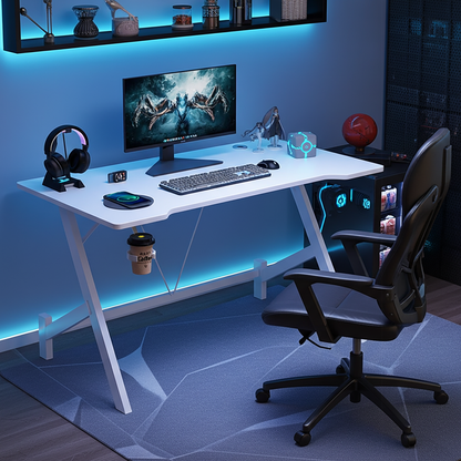 Ergonomic Gaming Desk Computer Table White 110cm