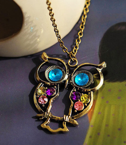 Vintage Cute Large Owl Necklace Pendant & Long Chain - Dshop.com.au