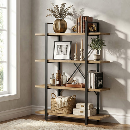 Envision Rustic Oak 4-Tier Bookcase Storage Shelf Organizer