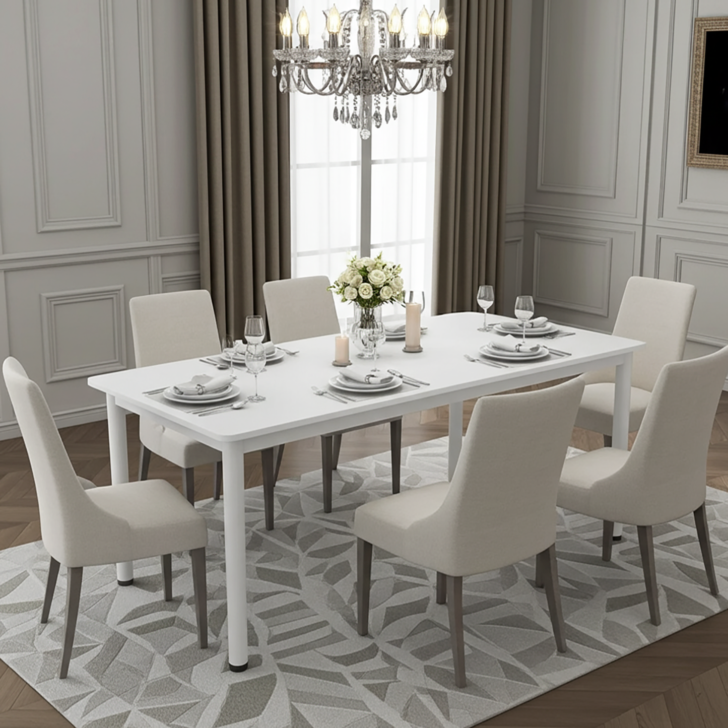 Heritage Industrial White Wood & Metal Dining Table 120cm