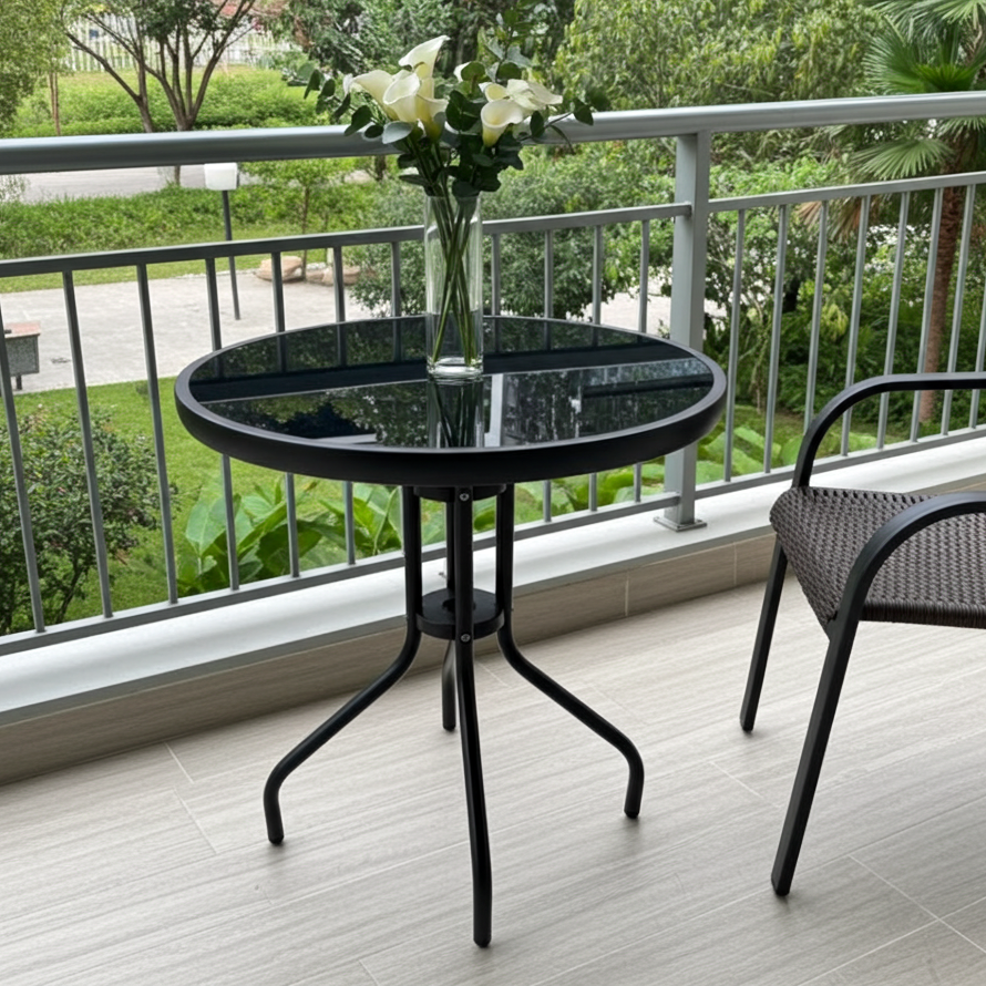 Alfresco Round Mirrored Tempered Glass Table