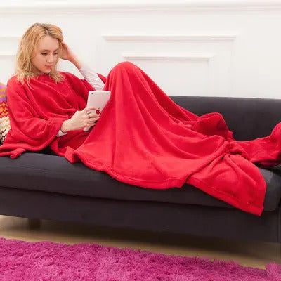 Sleeved Fleece Snuggle Blanket with Sleeves (Red) - Dshop.com.au