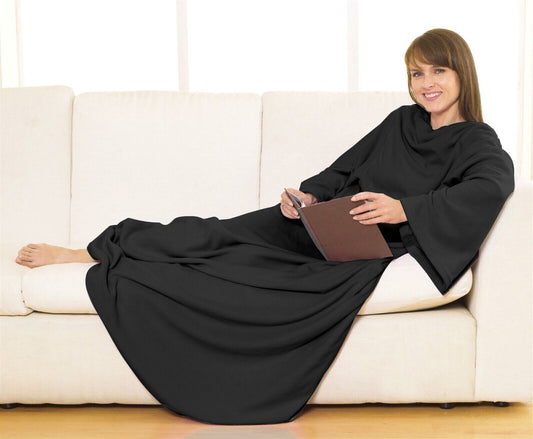 Sleeved Fleece Snuggle Blanket with Sleeves  (Black) - Dshop.com.au