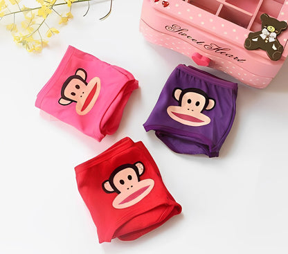 4 x Cute Monkey Print Cotton Briefs Underwear (Assorted Colours) - Dshop.com.au