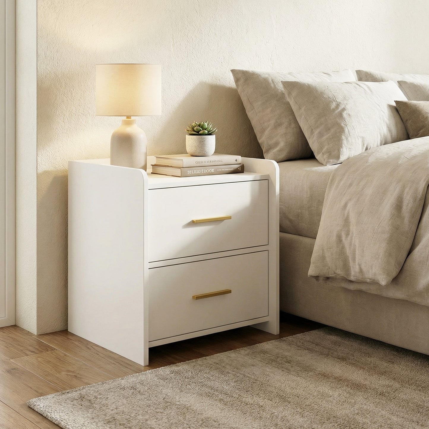 Serene 2-Drawer Bedside Table Nightstand (White)
