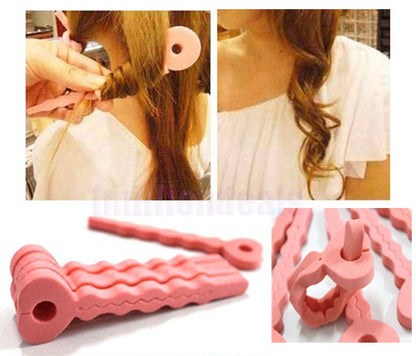 12 PCS Pink Sponge Soft Hair Curler Spiral Curls Roller DIY Salon Tool - Dshop.com.au