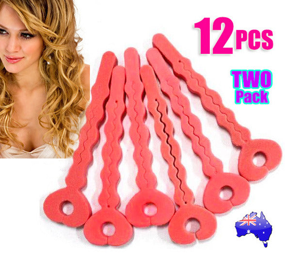 12 PCS Pink Sponge Soft Hair Curler Spiral Curls Roller DIY Salon Tool - Dshop.com.au