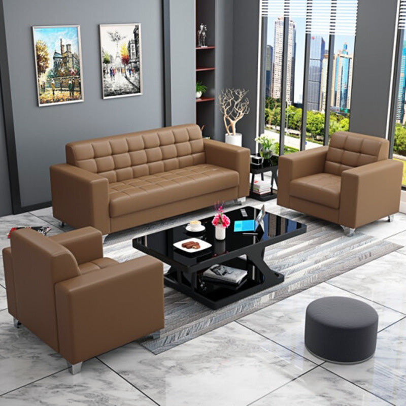 Modern Minimalist Leather Sofa Lounge Single Seater Couch (Tan)