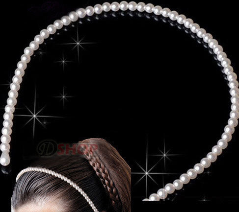 2 x Faux Pearl Beads Hairband Alice Tiara Hair Band - Dshop.com.au