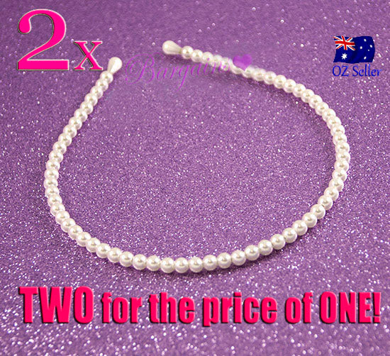 2 x Faux Pearl Beads Hairband Alice Tiara Hair Band - Dshop.com.au