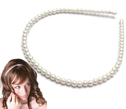 2 x Faux Pearl Beads Hairband Alice Tiara Hair Band - Dshop.com.au