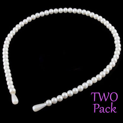 2 x Faux Pearl Beads Hairband Alice Tiara Hair Band - Dshop.com.au