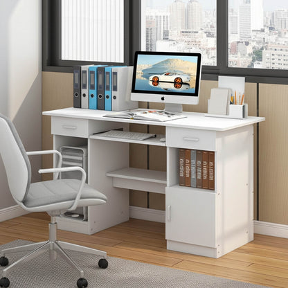 Executive Office Computer Desk with Drawers, Cabinet, Shelves (White)