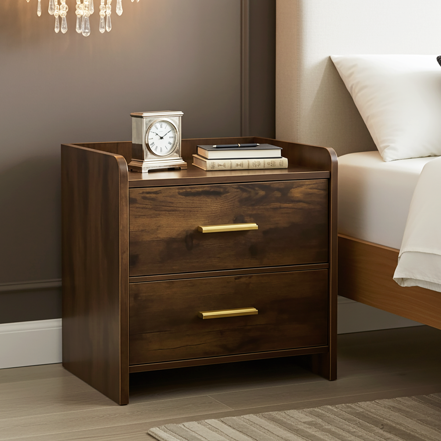 Serene 2-Drawer Bedside Table Nightstand (Rustic Wood)