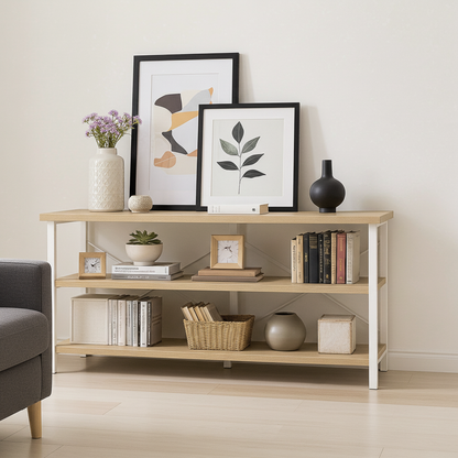 Serenity Industrial Console Table Bookcase TV Stand Storage Shelf Unit (Coastal Oak)