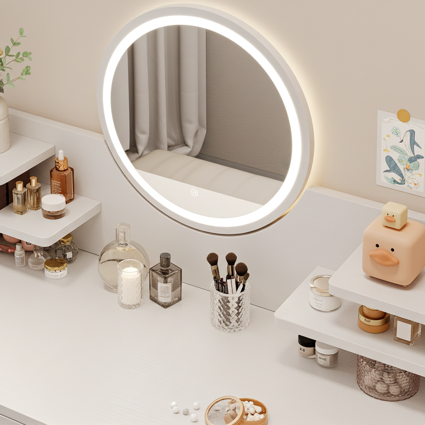 LED Luminous Mirror White Makeup Vanity Dressing Table with Storage Drawers