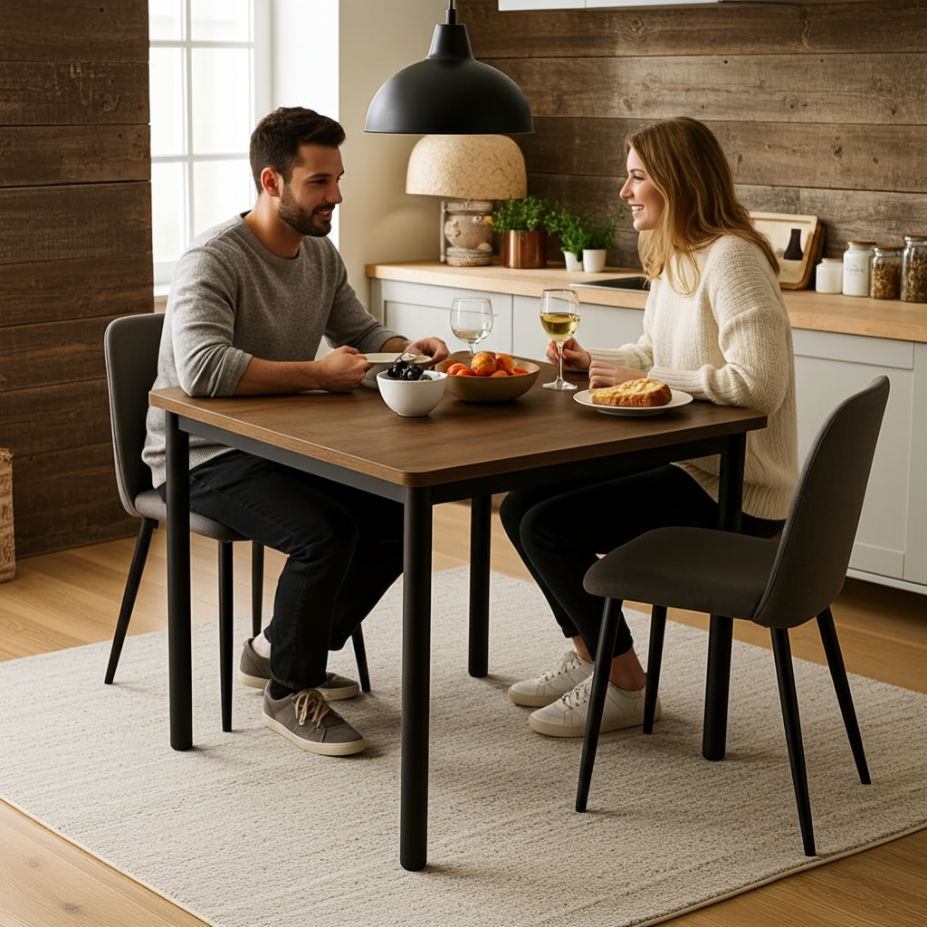 Harbor Industrial Rustic Wood & Steel Dining Table Square 80cm