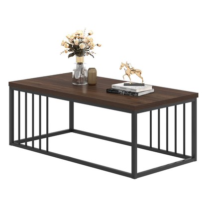 Urban Industrial Modern Wood and Metal Coffee Table Black Walnut