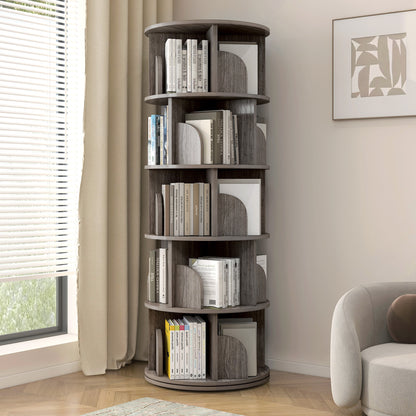 Sanctuary 360-degree Rotating 5 Tier Display Shelf Bookcase Organiser (Rustic Grey)