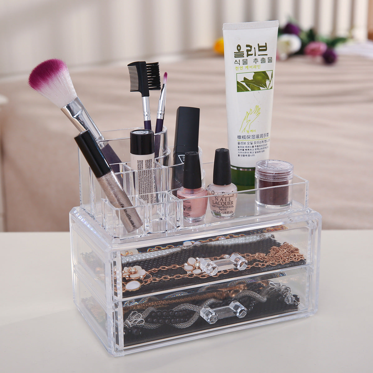 Luxe Crystal Clear Acrylic Cosmetic Organizer Makeup Container Storage - Dshop.com.au