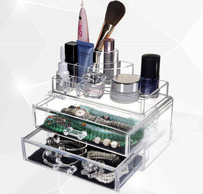 Luxe Crystal Clear Acrylic Cosmetic Organizer Makeup Container Storage - Dshop.com.au