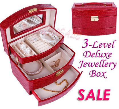 Large  Luxury PU Leather Jewellery Box Storage Case (Red) - Dshop.com.au