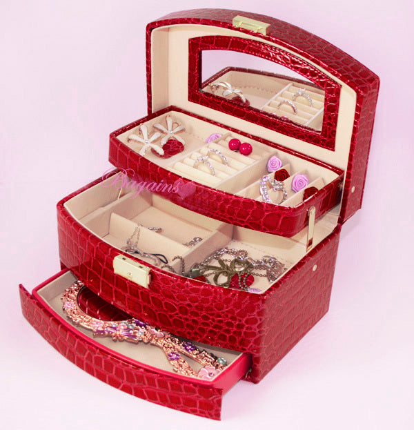 Large  Luxury PU Leather Jewellery Box Storage Case (Red) - Dshop.com.au