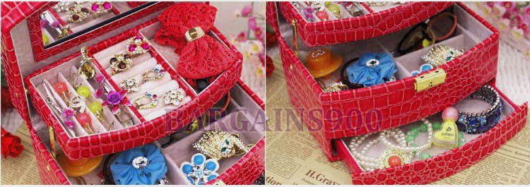 Large  Luxury PU Leather Jewellery Box Storage Case (Red) - Dshop.com.au