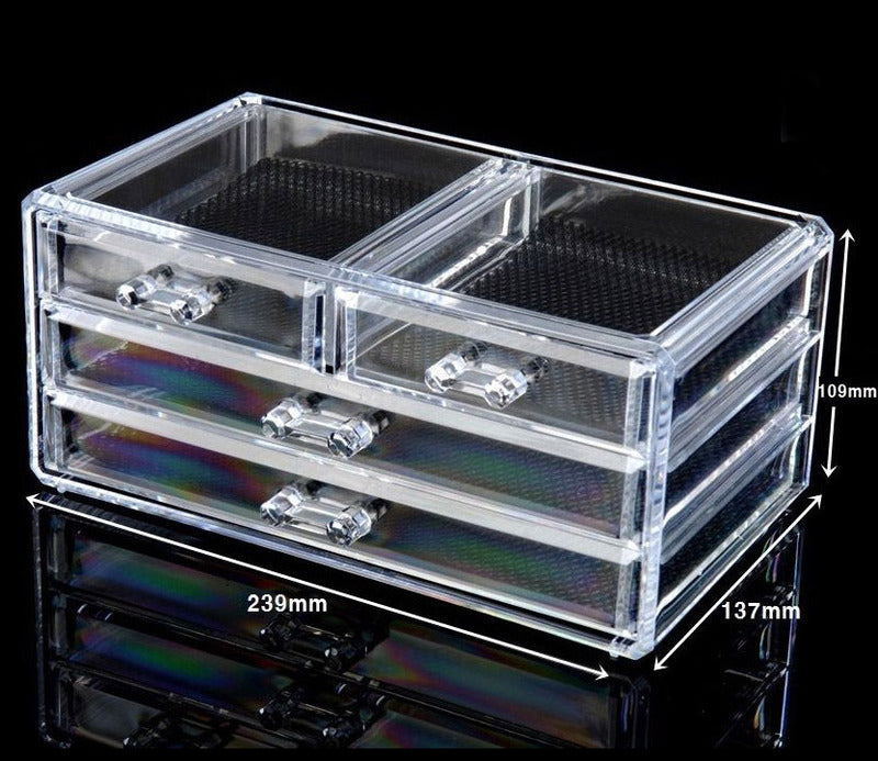 Crystal Clear Acrylic Cosmetic Makeup Display Organizer Jewellery Box Large Drawers - Dshop.com.au